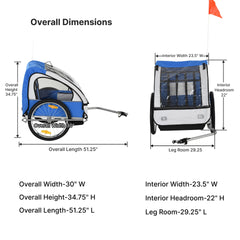 Aosom 2-Seat Child Bike Trailer for Kids with a Strong Steel Frame, 5-Point Safety Harnesses, & Comfortable Seat, Blue
