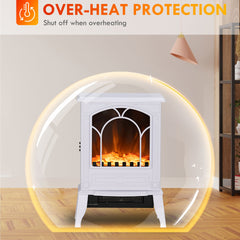 HOMCOM Electric Fireplace Heater, Freestanding Fireplace Stove with Realistic Flame Effect Overheat Protection 725W/1450W White