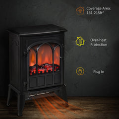 HOMCOM Electric Fireplace Stove, Freestanding Fireplace Heater, 750W/1500W, Black