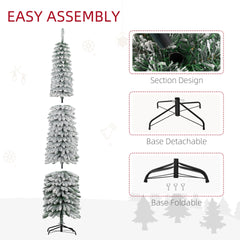 HOMCOM 8' Tall Unlit Slim Pencil Xmas Tree, Snow Flocked Artificial Christmas Tree with Realistic Branches and 603 Tips, Green
