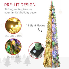 HOMCOM 7' Artificial Slim Christmas Trees, with Snow Frosted Branches, Warm White or Colorful LED Lights, Downswept Shape