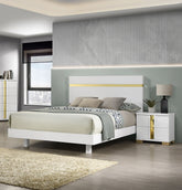 Modern White 3pc Bedroom Set Queen Size Bed w LED 2x Nightstands Mattress Ready Furniture Acrylic Trim