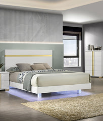White 1pc Full Size Bed Underbed LED Modern Bedroom Furniture Acrylic Trim Mattress Ready Bedframe