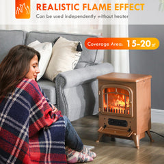 HOMCOM Fireplace Stove, Electric Fireplace Heater with Realistic LED Flames and Logs, 725W/1450W, Dark Brown