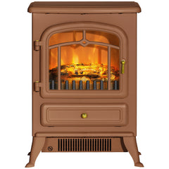 HOMCOM Fireplace Stove, Electric Fireplace Heater with Realistic LED Flames and Logs, 725W/1450W, Dark Brown