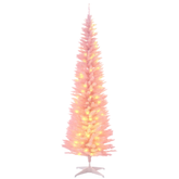 HOMCOM 6ft Pencil Christmas Tree, Slim Artificial Christmas Tree with Realistic Branches and Warm White LED Lights, Pink