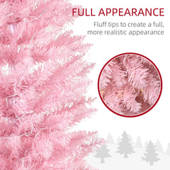 HOMCOM 6ft Pencil Christmas Tree, Slim Artificial Christmas Tree with Realistic Branches and Warm White LED Lights, Pink