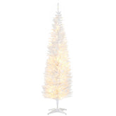 HOMCOM 6ft Pencil Christmas Tree, Slim Artificial Christmas Tree with Realistic Branches and Warm White LED Lights, White