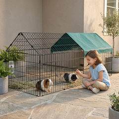 PawHut 87" Small Animal Playpen with with Roof for Rabbits, Chicken, Chinchillas for Indoor/Outdoor Use, Green