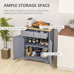 HOMCOM Kitchen Storage Cabinet, Sideboard Floor Cupboard with Solid Wood Top, Adjustable Shelf, and 2 Drawers, Gray