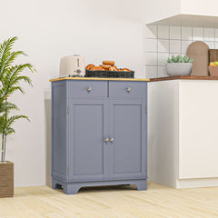 HOMCOM Kitchen Storage Cabinet, Sideboard Floor Cupboard with Solid Wood Top, Adjustable Shelf, and 2 Drawers, Gray