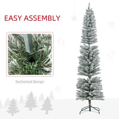 HOMCOM 7ft Artificial Christmas Tree, Snow Flocked Branches, Metal Base, Pencil Xmas Tree