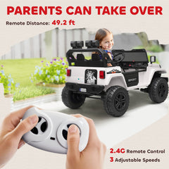 Qaba Ride on Truck Car with 2-Seater, 24V Electric Car with 4 Motors, Remote Control, Spring Suspension for 3-8 Years, White