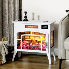 HOMCOM Electric Fireplace Stove, Infrared Fireplace Heater with Realistic Flame & Adjustable Temperature, 1500W, White