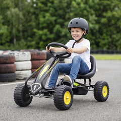 Qaba Pedal Go Kart for Kids with Adjustable Seat, Backrest, Outdoor Racer Ride On Pedal Car for Boys Girs 3-6 Years, Black
