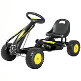 Qaba Pedal Go Kart for Kids with Adjustable Seat, Backrest, Outdoor Racer Ride On Pedal Car for Boys Girs 3-6 Years, Black