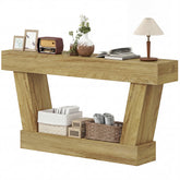HOMCOM 63 Inch Vintage Console Table, Narrow Entryway Table with Open Shelf for Living Room, Oak