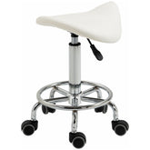 HOMCOM PU Leather Adjustable Stool, Rolling Saddle Stool with Wheels for Massage, Spa, Clinic, Beauty and Tattoo, White
