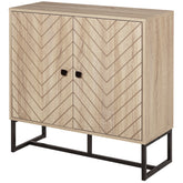 HOMCOM 31.5" Buffet Cabinet, Modern Sideboard with Adjustable Shelf, Steel Base and 2 Chevron Doors, Natural Wood