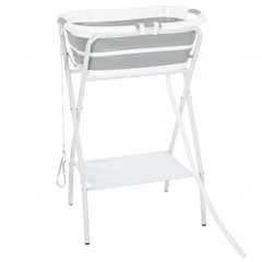 PawHut Dog Bath Tub Dog Washing Station, Elevated Foldable Dog Bathtub with Hose, Storage Shelf, for Small Dogs Puppies Gray