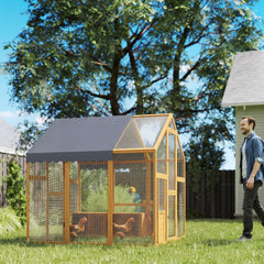 PawHut Large Wooden Chicken Run with Waterproof & Anti-UV Cover, for 6-8 Chickens, for Backyard, Farm, Yellow