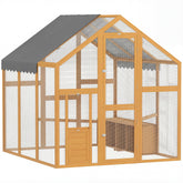 PawHut Large Wooden Chicken Run with Waterproof & Anti-UV Cover, for 6-8 Chickens, for Backyard, Farm, Yellow