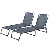 Outsunny Set of 2 Folding Chaise Lounge Chairs, Outdoor Sun Tanning Chairs with Reclining Back, Gray