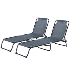 Outsunny Set of 2 Folding Chaise Lounge Chairs, Outdoor Sun Tanning Chairs with Reclining Back, Gray