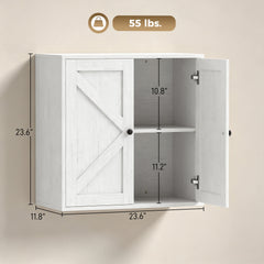 HOMCOM Bathroom Wall Cabinet, Farmhouse Bathroom Cabinet Wall Mount with 2 Shelves, White Wood Grain