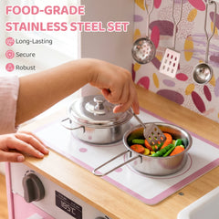 Qaba Play Kitchen, Kids Kitchen Playset with Coffee Maker, Ice Maker, Clicking Knobs, Storage, Accessories for 3-8 Years