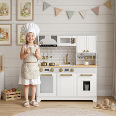 Qaba Play Kitchen, Kids Kitchen Playset with Coffee Maker, Ice Maker, Clicking Knobs, Storage, Accessories for 3-8 Years