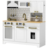 Qaba Play Kitchen, Kids Kitchen Playset with Coffee Maker, Ice Maker, Clicking Knobs, Storage, Accessories for 3-8 Years