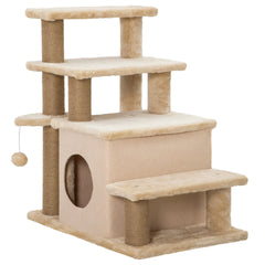 PawHut Adjustable Height 3 Step/4 Step Cat Stairs w/ Jute Cat Scratching Post, Cat Condo, Toy Ball, for Bed, Sofa, Couch, Beige