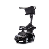 Qaba 3 in 1 Toddler Push Car Licensed Benz with Push Handle, Guardrails, Canopy, Horn, Music, Storage for 18-36 Months, Black