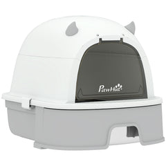 PawHut Stainless Steel Cat Litter Box Easy to Clean Kitty Litter Box with Slide-Out Tray Large Gray