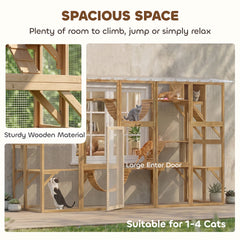 PawHut Catio Playground Cat Window Box Outside Enclosure for Multiple Cats w/ Shelves & Bridges, Yellow