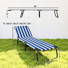Outsunny Portable Folding Adjustable Sun Beach Lounger / Camping Cot - Blue and White