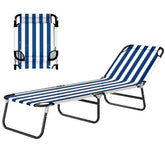 Outsunny Portable Folding Adjustable Sun Beach Lounger / Camping Cot - Blue and White