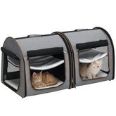 PawHut 39" Portable Soft-Sided Pet Cat Carrier with Divider, Two Compartments, Soft Cushions, & Storage Bag, Gray