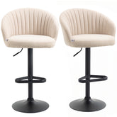 HOMCOM Modern Upholstered Adjustable Barstools with Swivel Seat, Linen Touch Fabric, Steel Frame, Footrest, Beige