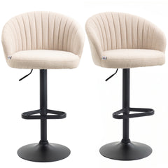 HOMCOM Modern Upholstered Adjustable Barstools with Swivel Seat, Linen Touch Fabric, Steel Frame, Footrest, Beige
