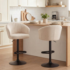 HOMCOM Modern Upholstered Adjustable Barstools with Swivel Seat, Linen Touch Fabric, Steel Frame, Footrest, Beige