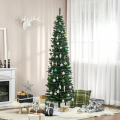 HOMCOM 7ft Unlit Pencil Artificial Christmas Tree with Realistic Branches and 499 Tips, Plastic Base, Green