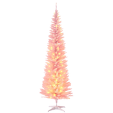 HOMCOM 7ft Pencil Christmas Tree, Slim Artificial Christmas Tree with Realistic Branches and Warm White LED Lights, Pink