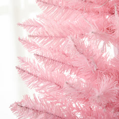 HOMCOM 7ft Pencil Christmas Tree, Slim Artificial Christmas Tree with Realistic Branches and Warm White LED Lights, Pink