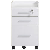 HOMCOM Lockable Filing Cabinet on Wheels, 3 Drawer Mobile File Cabinet with Lock and Edged Top, White