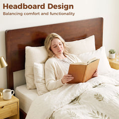 HOMCOM Queen Size Bamboo Platform Bed Frame with Headboard and 12 Poplar Slats, No Box Spring Needed, Easy Assembly, Brown