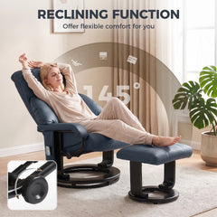 HOMCOM Massage Recliner Chair with Ottoman, 360° Swivel Recliner and Footstool, 10-Point Vibration, Blue