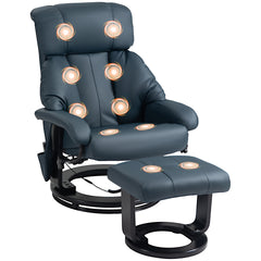 HOMCOM Massage Recliner Chair with Ottoman, 360° Swivel Recliner and Footstool, 10-Point Vibration, Blue