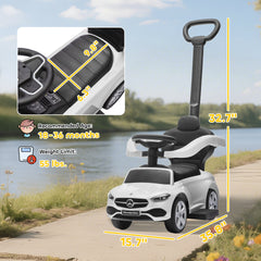 Qaba Mercedes-Benz C-Class Licensed Ride-On Push Car, Baby Stroller Walking Car with Parent Control Handle, Horn, White